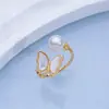 Anel de Pérola de Água Doce Natural para Mulheres, Madrepérola de Alta Qualidade Camélia em Forma de Leque Moda Boca Viva Ajustável Joias Atacado
