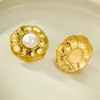 Moda Transfronteriza Europea y Americana Versátil Acero de Titanio Redondos Plegados Perla Acero Inoxidable Aretes Aretes de Alta Gama para Mujeres