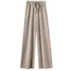 Pantalones de Pierna Ancha 100% Lana Pura Color Blanco Crema para Mujer Cintura Alta Adelgazantes Caída Suave Pierna Recta Estilo Coreano Pantalones de Abrigo Suaves y Sedosos
