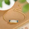 Cor Nacional Jade Tianxiang Hetian Dourado Vintage Cloisonné Ruyi Quadrado Pulseira Feminina Pulseira Estilo Nacional Chinês