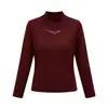 Elegante blusa de outono e inverno, novo estilo, quente, com retalhos de renda, para mulheres, top de manga comprida com gola alta e malha solta
