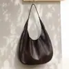 Nova Bolsa Feminina 2026 de Couro Genuíno Couro Bovino de Primeira Camada Curtido Vegetal Bolsa de Ombro Meia-Lua Estilo Preguiçoso Francês Bolsa Tote de Grande Capacidade