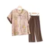 Roupa de Verão para Mulheres de Meia-Idade e Idosas, Nova Camiseta de Verão com Manga Curta para Avós, Conjunto Elegante de Duas Peças para Senhoras Idosas
