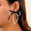Pendientes de botón con lazo anudado y dulce transfronterizo europeo y americano para mujer, pendientes de borla de cristal con perla artificial, joyería