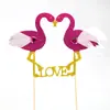 Decoração flamingo decoração ins celebridade da internet acessórios para bolo de aniversário rosa coração de menina asas de cisne decoração de casal