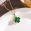 Colar de trevo da sorte giratório com diamantes completos transfronteiriço feminino de alta qualidade com zircônia colorida incrustada corrente para clavícula de aço titânio