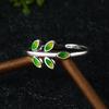 Zhen Rong desea nuevo anillo de hoja verde de plata 925 chapada para mujer, rama artística, pequeño fresco, anillo abierto para dedo, anillo de cola