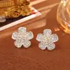 Brincos de tarracha florais em zircônia microincrustada com diamantes, modernos, requintados, versáteis e estilosos, acessórios doces e femininos