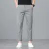 Calça de Seda Gelo de Nove Pontos para Homem de Hong Kong, Novo Estilo Outono, Stretch Slim Fit Reta Esportiva Secagem Rápida Casual