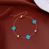 Pulsera de Acero Inoxidable con Flor de Zircón y Nácar, Lujo Ligero, Gama Alta, Pulsera de Nicho, Simple, Moderna, Accesorio de Mano Versátil