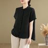 Fotos Reales Camisa de Algodón y Lino 2026 Verano Nueva Camisa con Solapa Pequeña Top Casual Versátil para Mujer Corte Holgado