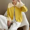 Chaqueta Suéter con Cremallera Doble, Solapa, Puño de Terciopelo de Visón Empalmado para Mujer, Invierno, Corta, de Alta Gama, Cárdigan de Punto Interior