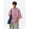 Camisas de Manga Corta a Cuadros Estilo Coreano Estilo Perezoso para Hombres y Mujeres en Verano Tallas Grandes Tallas Grandes Marca de Moda Sueltas Camisas de Media Manga para Parejas