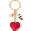 Llavero Colgante de Corazón Grande Rojo de Acrílico, Flor de Rosa, Perla Esmaltada, para Día de San Valentín Transfronterizo, Accesorio de Bolso de Moda