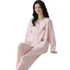 Novo conjunto de pijama de duas peças para outono, com mangas compridas e calças compridas, cardigã com decote V, conjunto de duas peças para casa feminina para transmissão ao vivo e comércio exterior