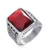 Anillo de acero de titanio con gema retro Joyería de acero inoxidable europea y americana Entrega de una sola pieza