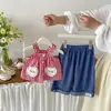 Jeans de Verano Dianxi Nuevos con Parche de Corazón de Encaje Dulce y Correa a Cuadros, Estilo Bebé con Puños para Bebés y Niños Pequeños