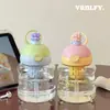 Taza de Plástico de Gran Capacidad con Dibujos de Verano, Taza con Popote de Separación de Té y Agua de Aspecto Elegante, Taza de Agua Portátil Linda para Niña para Exteriores