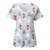 2024 Estação Independente de Comércio Exterior Outono e Inverno Novo Natal Digital Impressão 3D Gola V Bolso com Aba Calça Camiseta de Manga Curta Uniforme de Enfermagem Feminino
