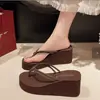 Chanclas de cuña de tacón medio con plataforma gruesa para mujer, sandalias de doble tira para exteriores, que aumentan la altura, antideslizantes, a la moda, adecuadas para vacaciones en la playa y uso en exteriores