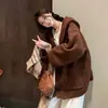 Suéter con capucha cardigan gris chic coreano para mujer otoño e invierno grueso holgado adelgazante estilo perezoso top de punto
