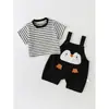 Roupas de Bebê Verão Manga Curta Listrado Body Desenho Macacão Conjunto de Verão de Duas Peças para Bebê