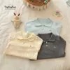 Roupas novas de outono redondas com estrela para crianças estilo coreano roupas de menina gola estilosa fashionável super bonito top de tricô suéter outono e inverno