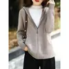 Cardigan de Color Sólido Estilo Coreano Nuevo Otoño e Invierno Suéter Grueso con Capucha para Mujer Chaqueta de Punto Cálida con Cremallera Top de Moda