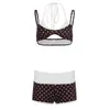 Conjunto de Shorts de Patchwork de Lunares de Dos Piezas Falsas en Color Contrastante Sexy de Europeas y Americanas, Traje de Baño Casual y de Moda Estilo Vacaciones en la Playa