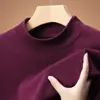 Outono/Inverno 2026 Novo Camiseta Masculina para Meia-Idade e Jovens, Gola Redonda Meia-Alta, Veludo Alemão, Fleece Dupla Face, Quente, Manga Longa, Camada Base