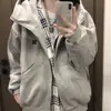 Sudadera con capucha de estilo coreano, informal, de alta calle para mujer en otoño e invierno, holgada, forrada de forro polar, para estudiantes, con cremallera, chaqueta cárdigan, moderna