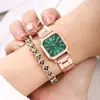 Reloj 2025 Transfronterizo Banda de Aleación de Acero con Diamantes Estilo Roman Nuevo Cuadrado Decorativo Reloj de Cuarzo Conjunto de Pulsera de Diamantes de Amor