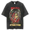 Talla Europea TransfronterizaCamiseta Lavada Vintage Talla Grande Estilo High Street Europeo y Americano Top de Verano para Hombre Ataque a los Titanes