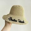 Sombrero de paja tejido con letras para mujer, plegable, de verano, con protector solar, de pescador, de ala grande, para playa y vacaciones.
