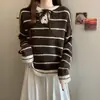 Elegante suéter de punto a rayas para mujer, nuevo modelo de otoño e invierno, corte holgado, adelgazante, extremadamente atractivo, top versátil y moderno