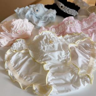 Renda de cura suave "estilo japonês madeira borda da orelha flor calcinha de seda gelo cintura média calcinha feminina c575