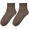 Calcetines Cortos con Borde Fruncido para Mujer, Nuevo Estilo Otoño/Invierno 2025, Calcetines Cortos de Encaje Sin Costuras para Maternidad en Color Café Marrón, Adecuados para Zapatos Birkenstock