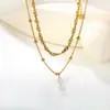 Collar Simple de Moda Europeo y Americano 18K Cadena de Perlas para Mujer Cadena de Clavícula Simple de Moda DIY Cadena de Suéter Transfronterizo