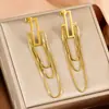 Pendientes de borla de doble cadena en forma de U de moda, pendientes de flor de corazón con lazo y diamantes completos, mismos que los de las influencers, acero de titanio, estilo nuevo