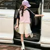 Conjunto de Camiseta de Manga Curta Patchwork e Shorts Esportivo para Meninas Novo Estilo 2026 8-14 Anos Alunos do Ensino Fundamental e Médio Uso Diário