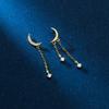 Brincos de Franja Assimétricos em Forma de Lua Cravejados com Diamantes Estilo Coreano Ailuoqi S925 Prata Brincos Simples Elegantes para Mulheres M02525
