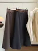 Elegante Saia de Terno de Lã Cinza para Mulheres Outono/Inverno 2026 Novo Estilo Draping Linha A Barra Larga Saia Longa