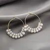 Pendientes de Perla Geométricos Transfronterizos Europeos y Americanos, Pendientes Redondos Elegantes en Espiral Exagerados, Aros Versátiles y de Moda