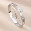 Pulsera de Diamante de Circonita de Doble Fila Super Brillante Nueva Coreana con un Solo Diamante en Oro Rosa Pulsera de Acero de Titanio Personalizada de Moda Joyería para Mujer