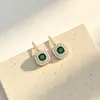 Pendientes Cuadrados de Princesa Geométricos Verdes con Microincrustaciones de Circonita Estilo Europeo y Americano, Pendientes de Botón Versátiles de Alta Gama para Mujer con Pasador de Plata 925