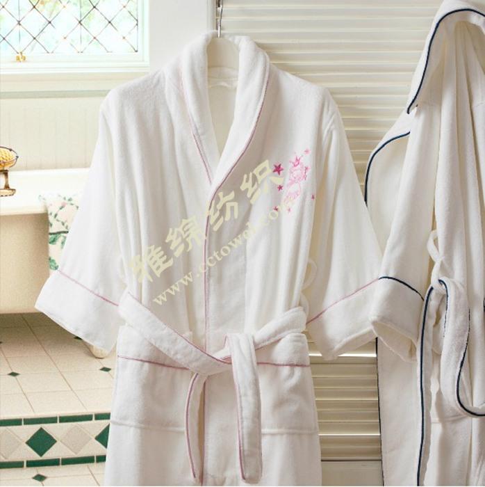 纯棉割绒镶牙条女款浴袍