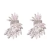 Pendientes de Plata Estilo Europeo y Americano con Alas de Cristal Incrustadas de Diamantes, Estilo de Lujo Ligero, Diseño Único y Exagerado, Pendientes de Nicho al por Mayor
