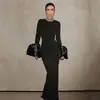 Vestido de Vendaje Elegante para Fiesta 2026 Estilo Europeo y Americano Transfronterizo Cuello Medio Alto Manga Acampanada Banda de Perlas y Pedrería Vestido Largo
