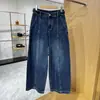Estilo retro de rua americano 2026 outono novo calça jeans feminina gola alta, solta, casual, modeladora, caimento relaxado, corte curvo