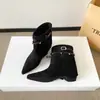 2026 Nuevas Botas Cortas de Moda para Mujer con Hebilla, Tacón Grueso, Aumento Interno de Altura, Punta Fina, Botas Cortas Desmontables de Doble Uso